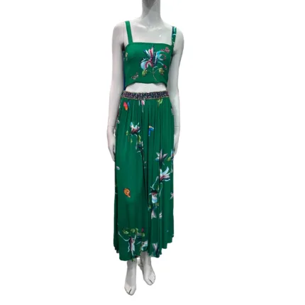 Gonna Miriam Stella Verde con ricami e stampa Peonie e Farfalle