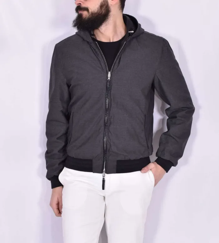 Giubbotto In pelle con Cappuccio The Jack Leathers Art Regent Park Perfo Reversible Dark Blue, foto 3 di 3