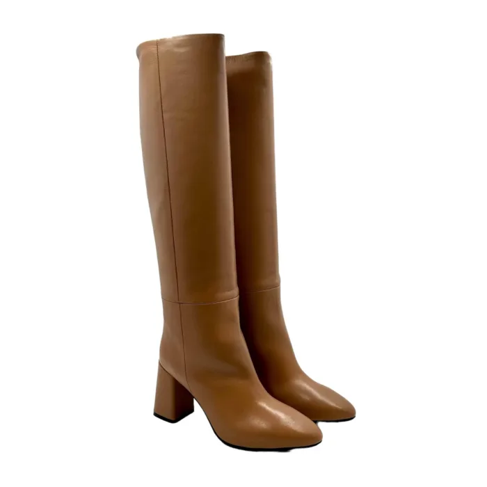 Stivale a tubo Anna f in Pelle Beige con Fondo Cuoio Antiscivolo Tacco 8cm art. 9794, foto 2 di 5