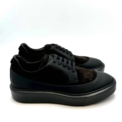 Sneakers Uomo Barrett Derby In pelle Nera e Camoscio Testa di Moro cod. RISE-11471.1 H 3,5cm