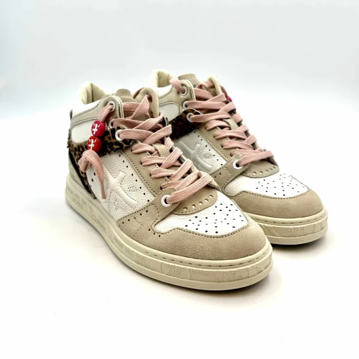 Sneakers Stivaletto Premiata Donna Pelle Bianca e Camoscio Beige art. MidQuinnd 6503, foto 6 di 6