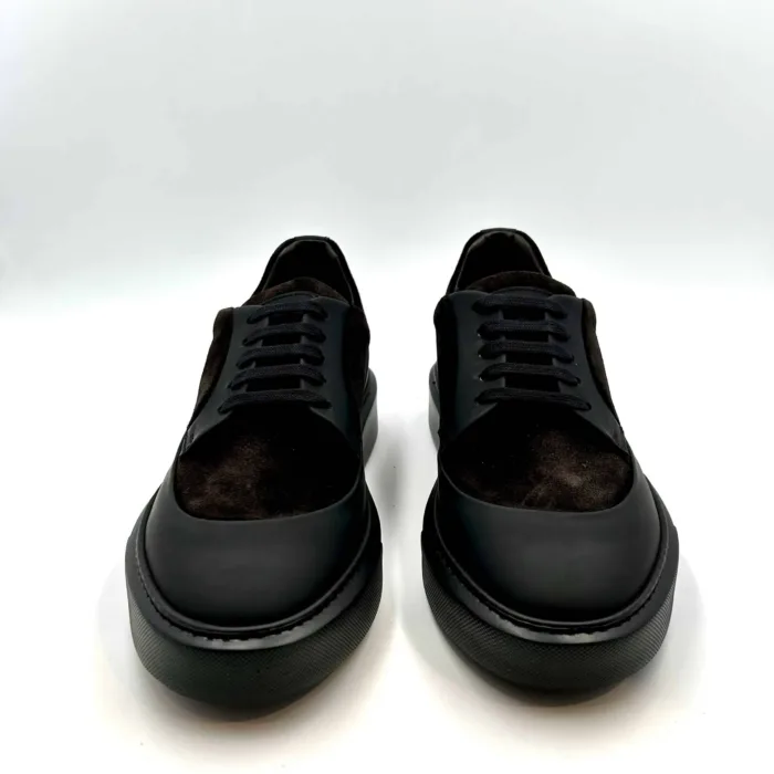Sneakers Uomo Barrett Derby In pelle Nera e Camoscio Testa di Moro cod. RISE-11471.1 H 3,5cm, foto 2 di 5