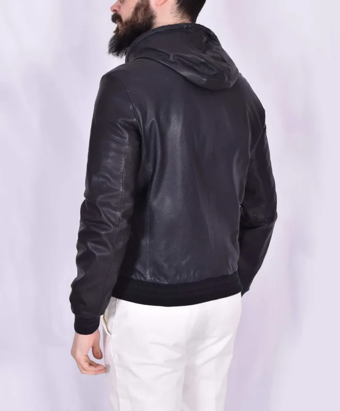 Giubbotto In pelle con Cappuccio The Jack Leathers Art Regent Park Perfo Reversible Dark Blue, foto 2 di 3
