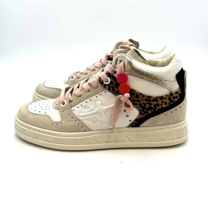 Sneakers Stivaletto Premiata Donna Pelle Bianca e Camoscio Beige art. MidQuinnd 6503, foto 2 di 6