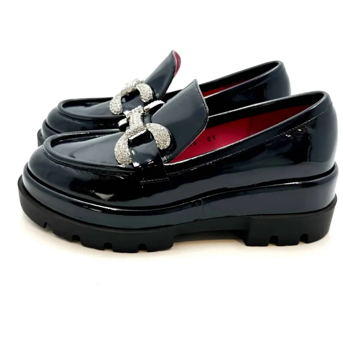 Mocassino Le Babe in vernice Blu con morsetto gioiello art. 385W3.003, foto 4 di 6