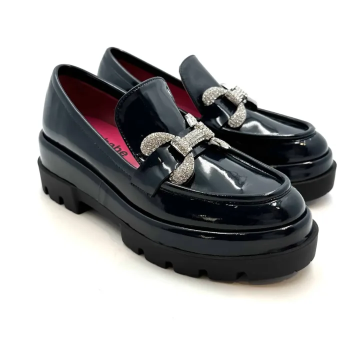 Mocassino Le Babe in vernice Blu con morsetto gioiello art. 385W3.003, foto 2 di 6