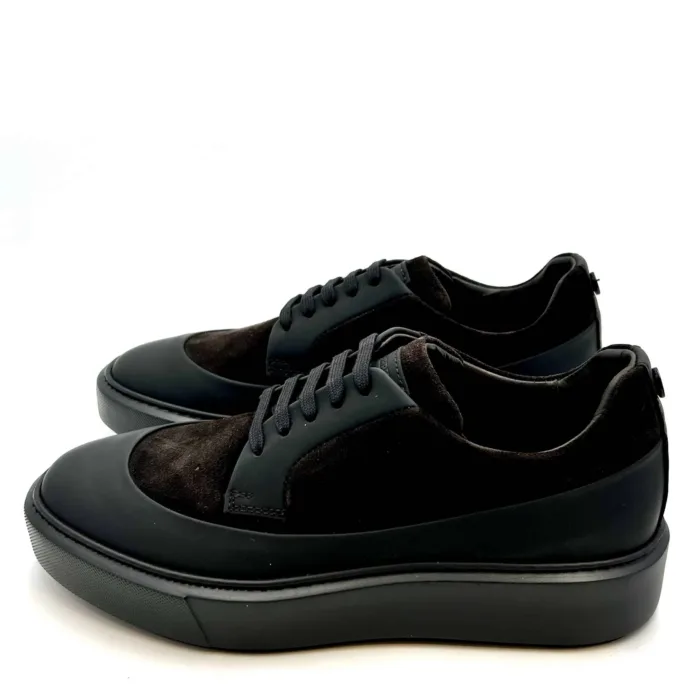 Sneakers Uomo Barrett Derby In pelle Nera e Camoscio Testa di Moro cod. RISE-11471.1 H 3,5cm, foto 3 di 5