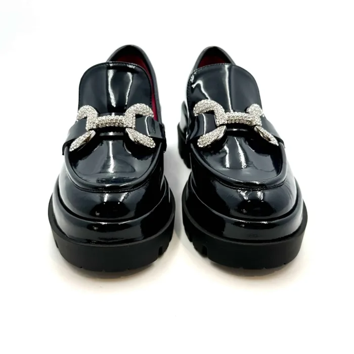 Mocassino Le Babe in vernice Blu con morsetto gioiello art. 385W3.003, foto 3 di 6