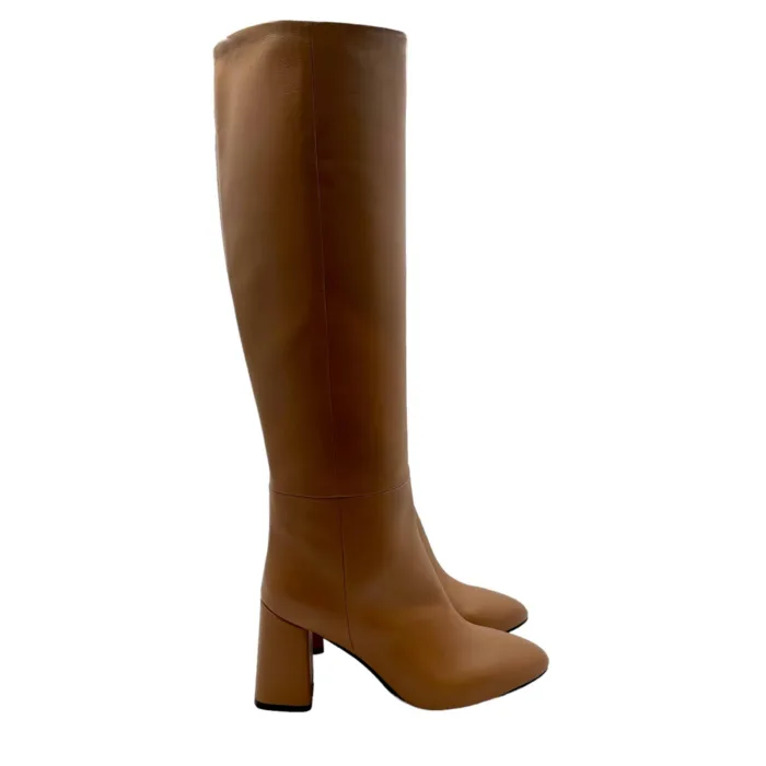 Stivale a tubo Anna f in Pelle Beige con Fondo Cuoio Antiscivolo Tacco 8cm art. 9794, foto 1 di 5