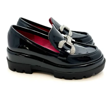 Mocassino Le Babe in vernice Blu con morsetto gioiello art. 385W3.003