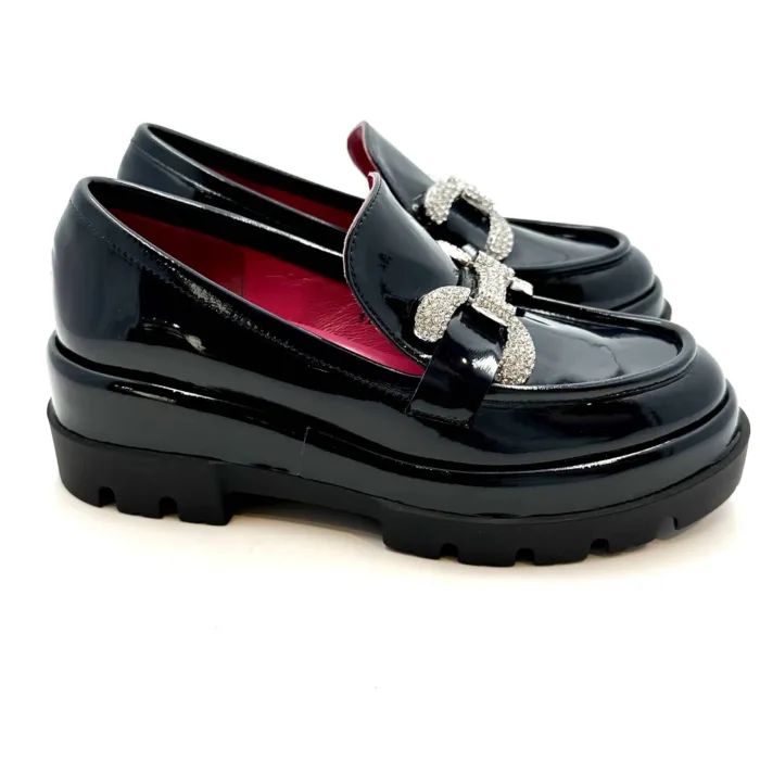 Mocassino Le Babe in vernice Blu con morsetto gioiello art. 385W3.003, foto 1 di 6