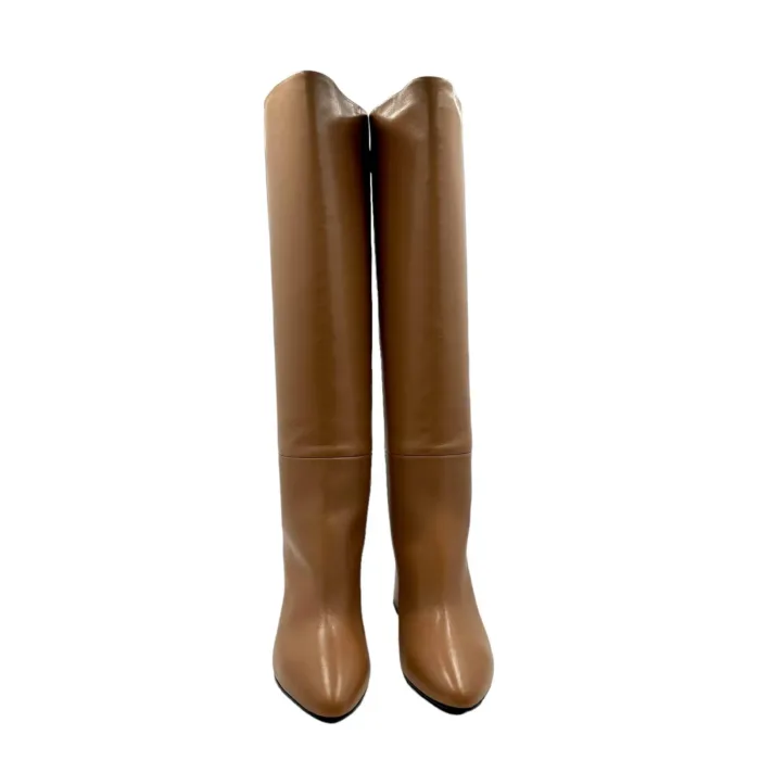 Stivale a tubo Anna f in Pelle Beige con Fondo Cuoio Antiscivolo Tacco 8cm art. 9794, foto 3 di 5