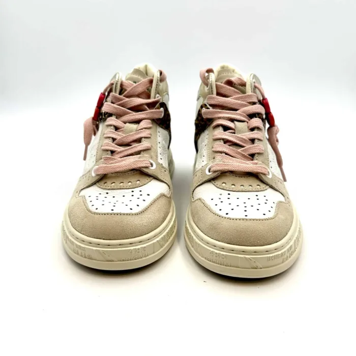 Sneakers Stivaletto Premiata Donna Pelle Bianca e Camoscio Beige art. MidQuinnd 6503, foto 5 di 6