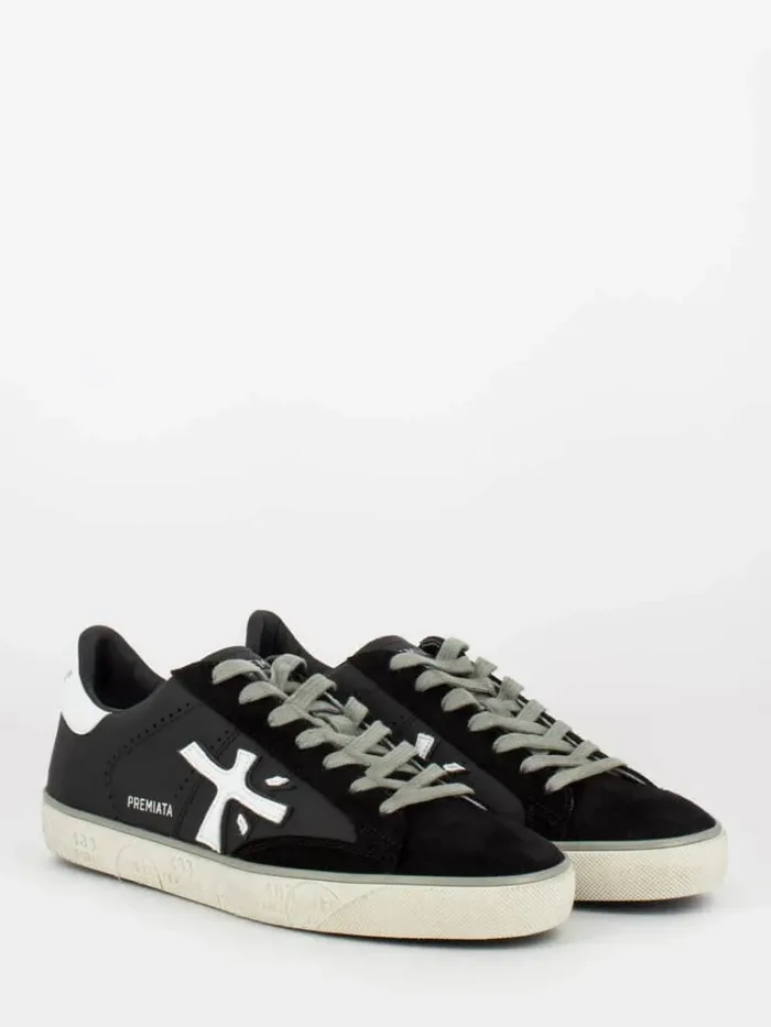Sneakers Premiata Uomo in Camoscio e Pelle Nera art. Steven 5439, foto 2 di 4