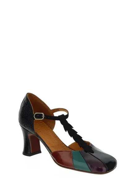 Decollettè Chie Mihara in nappa Nera design a pannelli, punta squadrata e tacco 7 cm art. PRITA