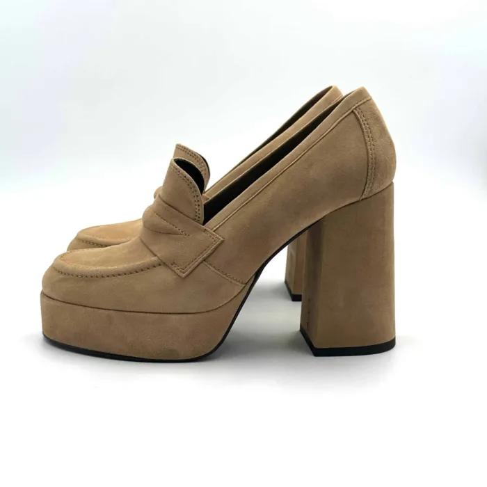 Mocassino Bruno Premi in Camoscio Beige con tacco 10 cm e plateau 3cm art. BG2101X, foto 3 di 5