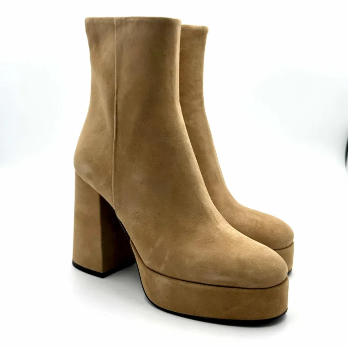 Tronchetto Bruno Premi in Camoscio Beige con tacco 10 cm e plateau 3cm art. BG2201X, foto 2 di 6