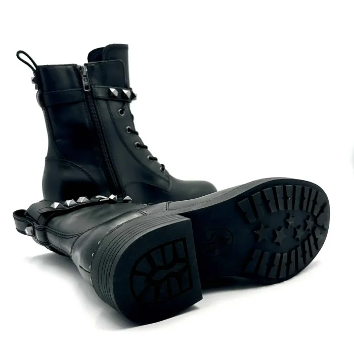 Stivaletto Biker Ash in Pelle Nera Con Tacco 4 cm Dettaglio Borchie Art Floyd, foto 7 di 7