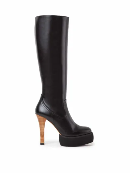 Stivale Paloma Barcelò in Pelle Nero con Tacco Legno 12cm e plateau 4 cm art. HELLA