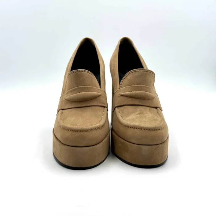Mocassino Bruno Premi in Camoscio Beige con tacco 10 cm e plateau 3cm art. BG2101X, foto 2 di 5