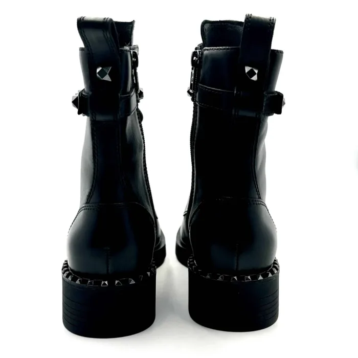 Stivaletto Biker Ash in Pelle Nera Con Tacco 4 cm Dettaglio Borchie Art Floyd, foto 6 di 7