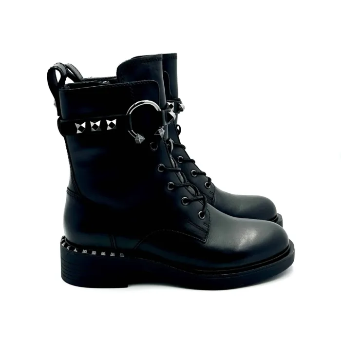 Stivaletto Biker Ash in Pelle Nera Con Tacco 4 cm Dettaglio Borchie Art Floyd, foto 1 di 7