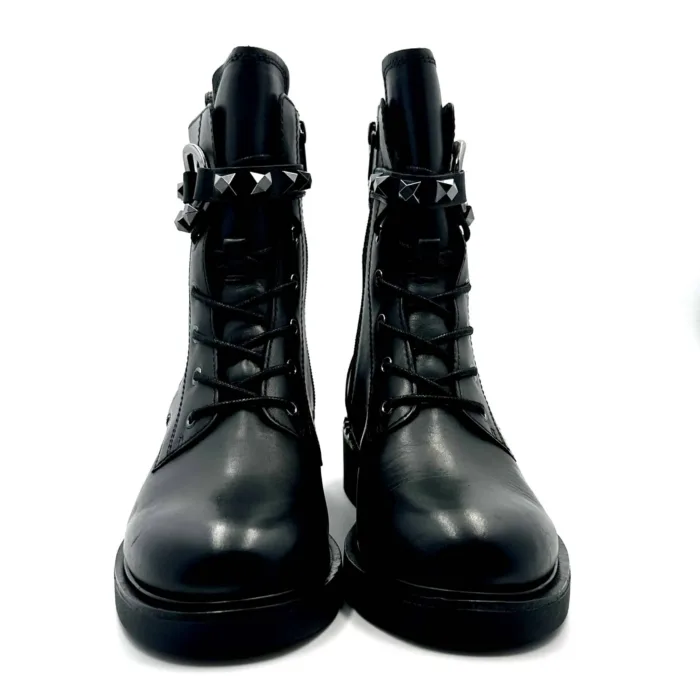 Stivaletto Biker Ash in Pelle Nera Con Tacco 4 cm Dettaglio Borchie Art Floyd, foto 4 di 7