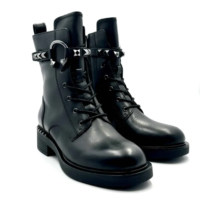 Stivaletto Biker Ash in Pelle Nera Con Tacco 4 cm Dettaglio Borchie Art Floyd, foto 3 di 7
