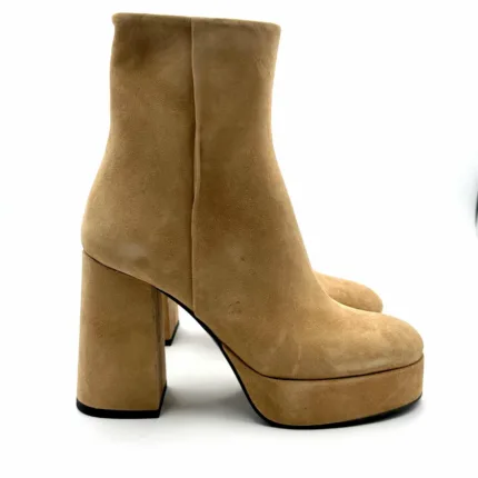 Tronchetto Bruno Premi in Camoscio Beige con tacco 10 cm e plateau 3cm art. BG2201X