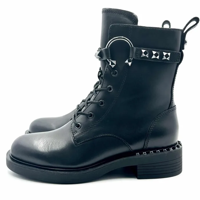 Stivaletto Biker Ash in Pelle Nera Con Tacco 4 cm Dettaglio Borchie Art Floyd, foto 5 di 7