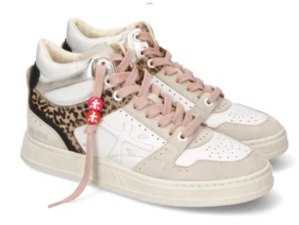 Sneakers Stivaletto Premiata Donna Pelle Bianca e Camoscio Beige art. MidQuinnd 6503
