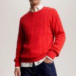Maglione Girocollo Uomo con Trecce Tommy Hilfiger Rosso art. MW0MW33132 SNE - immagine 3