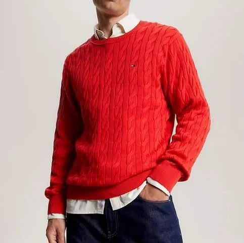 Maglione Girocollo Uomo con Trecce Tommy Hilfiger Rosso art. MW0MW33132 SNE, foto 3 di 3
