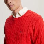 Maglione Girocollo Uomo con Trecce Tommy Hilfiger Rosso art. MW0MW33132 SNE - immagine 2
