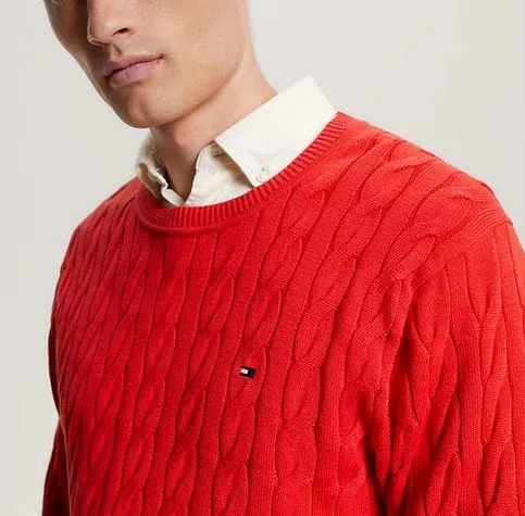 Maglione Girocollo Uomo con Trecce Tommy Hilfiger Rosso art. MW0MW33132 SNE, foto 2 di 3