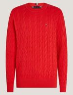 Maglione Girocollo Uomo con Trecce Tommy Hilfiger Rosso art. MW0MW33132 SNE