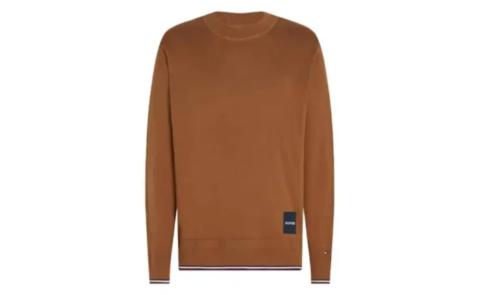 Maglione Girocollo Uomo Cotone Seta Tommy Hilfiger Beige Khaki art. MW0MW32037 GWJ, foto 1 di 4