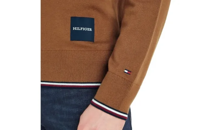 Maglione Girocollo Uomo Cotone Seta Tommy Hilfiger Beige Khaki art. MW0MW32037 GWJ, foto 3 di 4