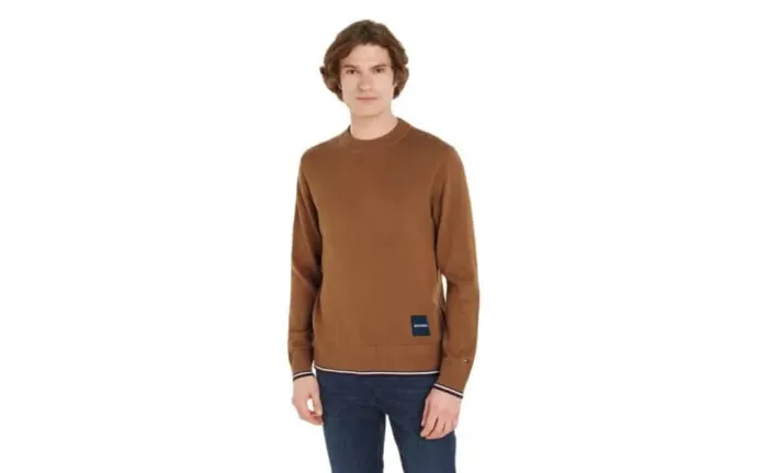 Maglione Girocollo Uomo Cotone Seta Tommy Hilfiger Beige Khaki art. MW0MW32037 GWJ, foto 2 di 4