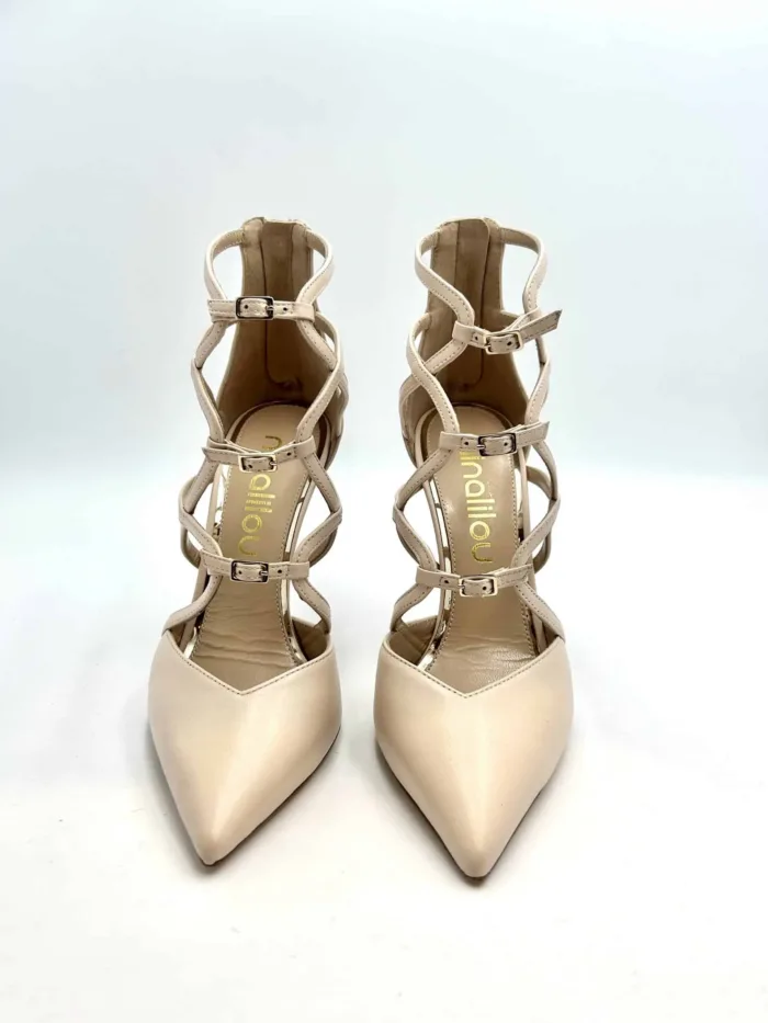 Decolletè Ninalilou con Fibiette Sulla Monta In Pelle Beige Tacco 11cm Art 332537A1, foto 2 di 4
