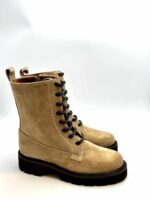 Stivaletti Allacciati Lorbac in Camoscio Beige con Cerniera laterale, Fondo Gomma Antiscivolo e Tacco 4,5 cm art. 9016