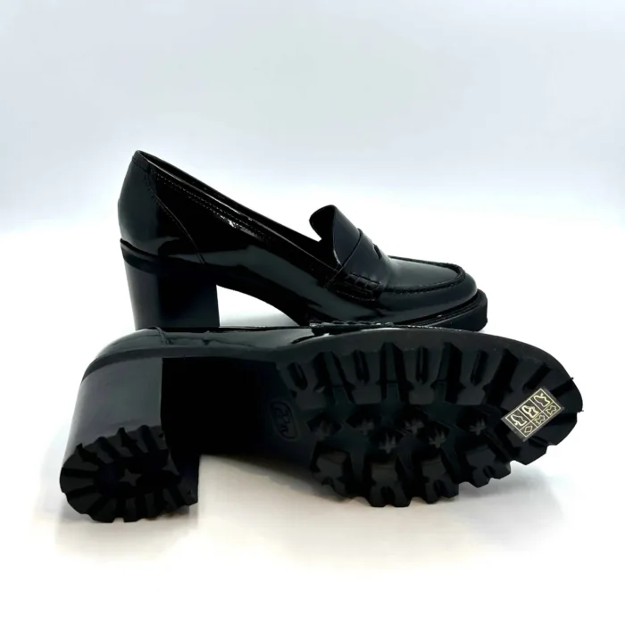Mocassino in Vernice Nera Luca Grossi Con Tacco 7,5 cm Plateau 2 cm Art D424M, foto 2 di 5