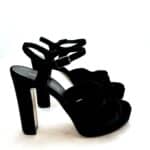 Sandalo Claire Guglielmo Rotta In velluto Nero Tacco 12 cm Plateau 3cm