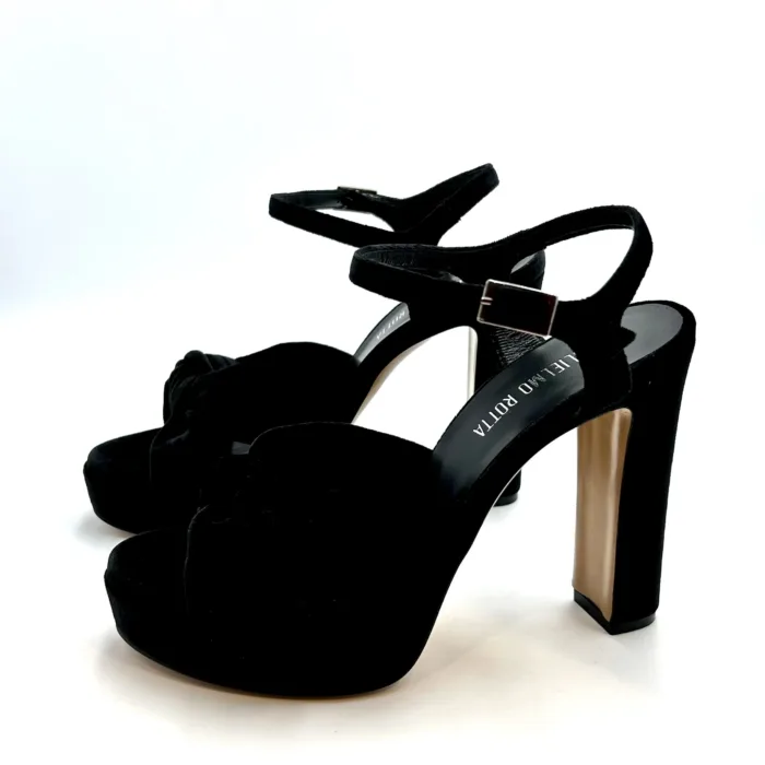 Sandalo Claire Guglielmo Rotta In velluto Nero Tacco 12 cm Plateau 3cm, foto 3 di 5
