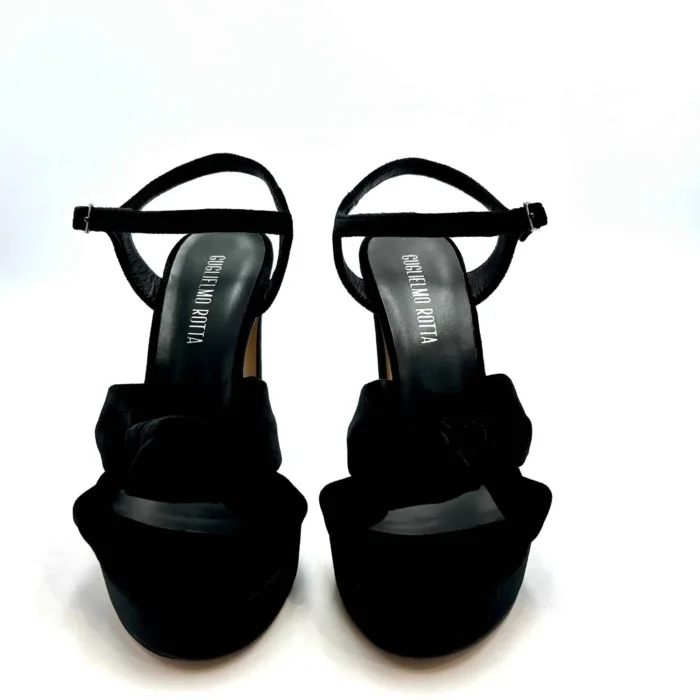Sandalo Claire Guglielmo Rotta In velluto Nero Tacco 12 cm Plateau 3cm, foto 2 di 5