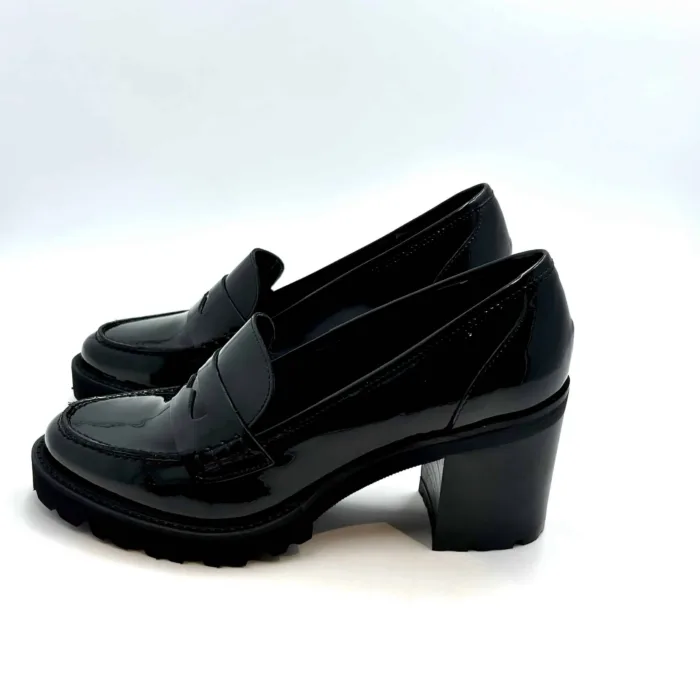 Mocassino in Vernice Nera Luca Grossi Con Tacco 7,5 cm Plateau 2 cm Art D424M, foto 4 di 5