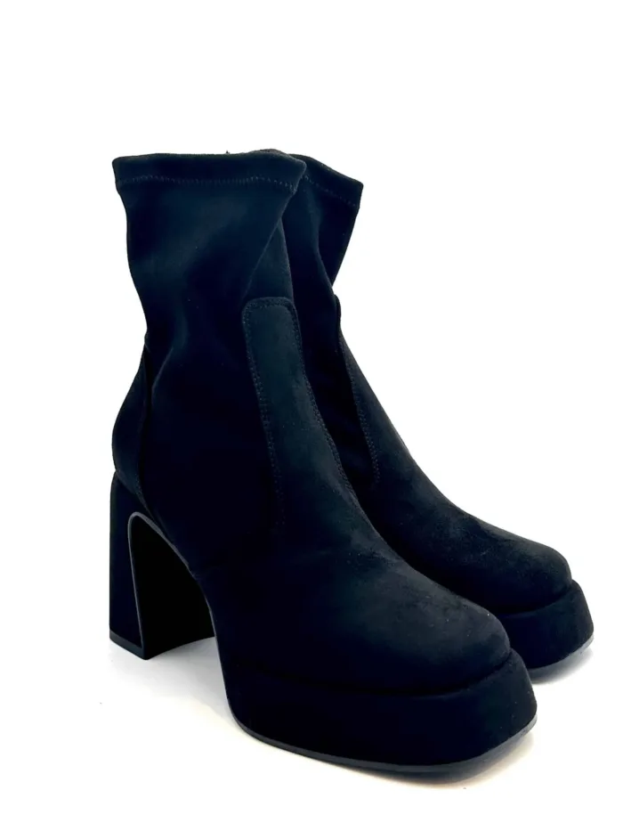 Tronchetto Lorenzo Mari in Camoscio Nero Tacco Grosso H 10 cm Plateau 3 cm Art Giorgia 02, foto 2 di 4