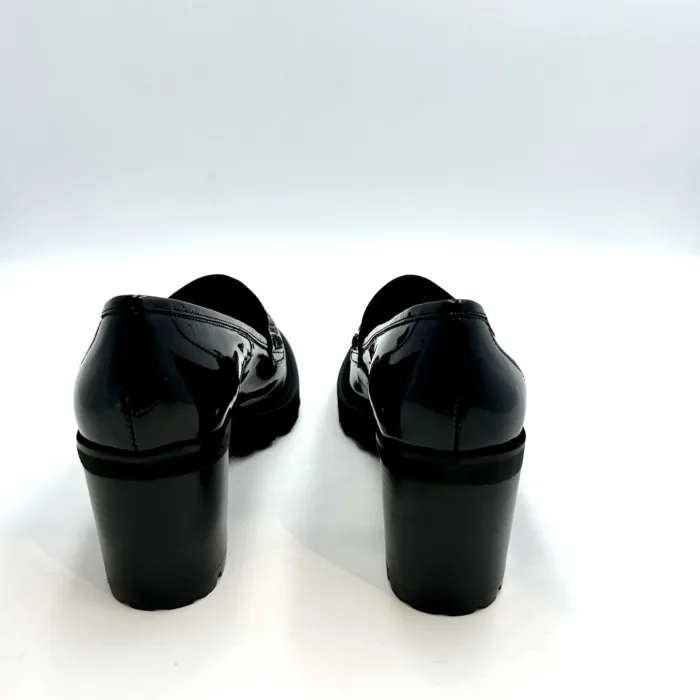Mocassino in Vernice Nera Luca Grossi Con Tacco 7,5 cm Plateau 2 cm Art D424M, foto 3 di 5