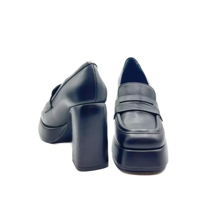 Mocassino Lorenzo Mari in Pelle Nera Tacco H 10 cm Plateau 3 cm Art Giorgia 04, foto 2 di 2