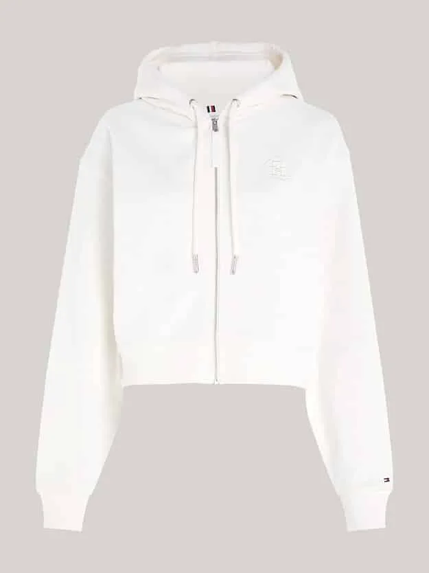 Felpa con Cappuccio in Pile con Logo Ricamato Tommy Hilfiger Bianca art. WW0WW39797 YBH, foto 1 di 3